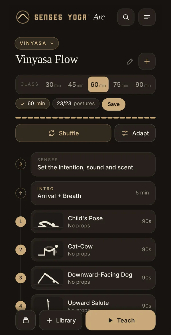 Senses Yoga - Arc class builder on a phone
